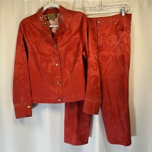 Peck & Peck Weekend Red Two-Piece Jacket and Capris Set